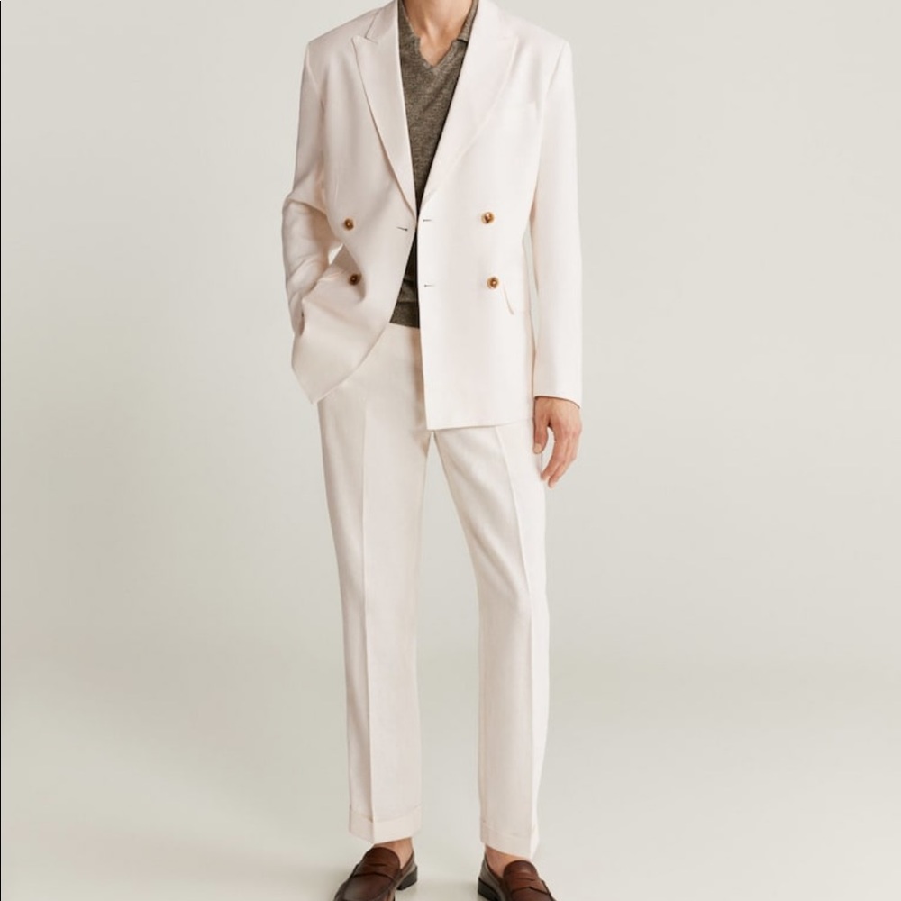 Men’s Mango slim fit linen off white suit